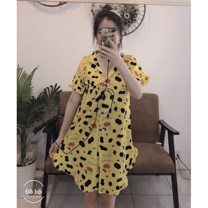 ❌DỄ THƯƠNG❌Đầm ngủ, váy ngủ bò sữa chất liệu mềm ảnh+video thật