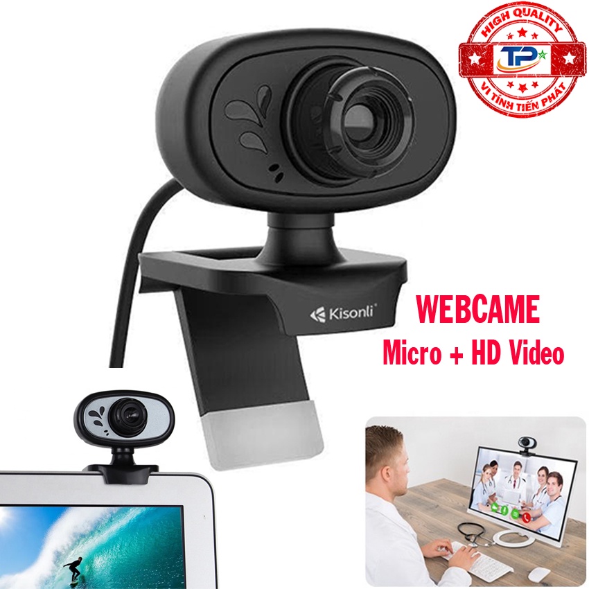 Webcame Kisonli PC-3 phân giải HD 480P 3 Megaxel dùng cho học online hội họp tích hợp micro kết nối cổng USB đế kẹp PC3