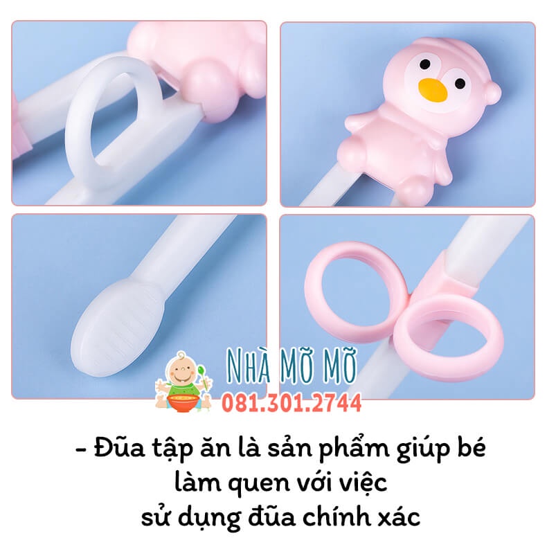 Đũa tập gắp xỏ ngón cho bé tập ăn dặm hình mèo gấu đáng yêu - Nhà Mỡ