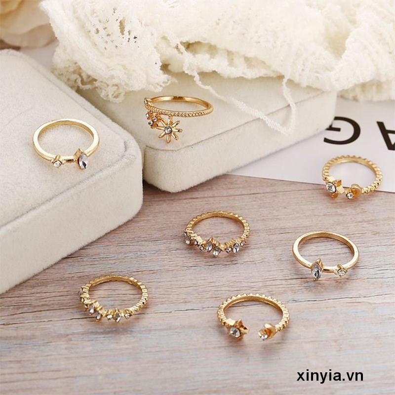 Bộ Nhẫn Đính Kim Cương &amp; Ngọc Trai Hình Ngôi Sao &amp; Mặt Trăng Cổ Điển Cho Nữ