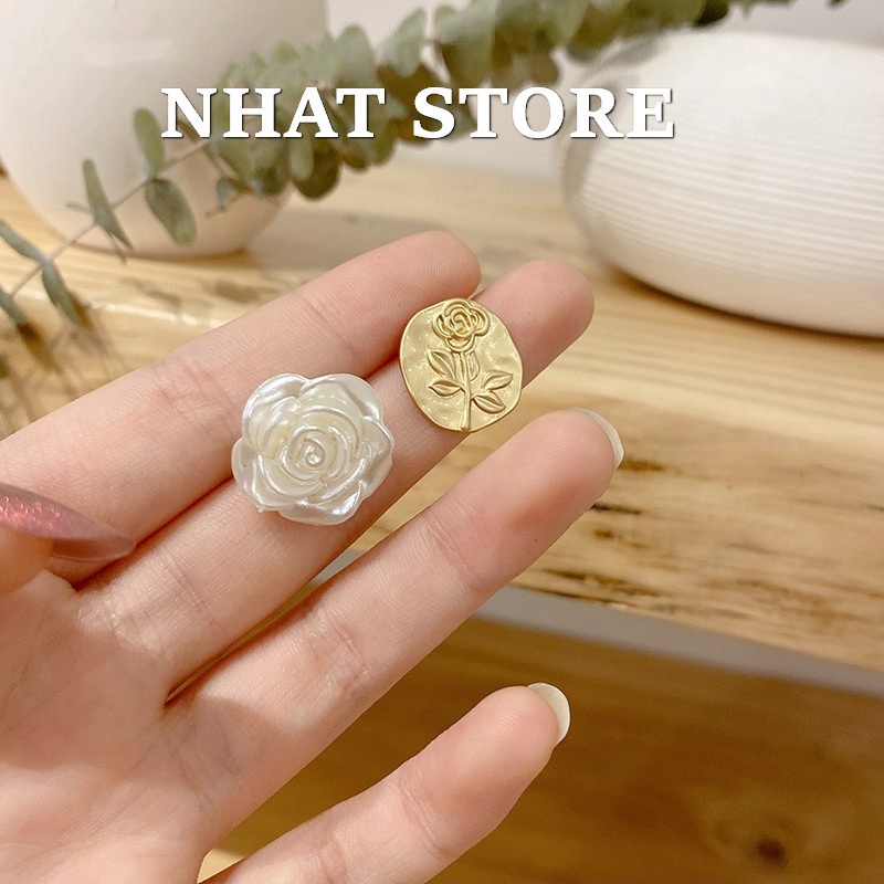Khuyên tai nữ Basic chuôi bạc S925, bông tai Rose Nhatstore
