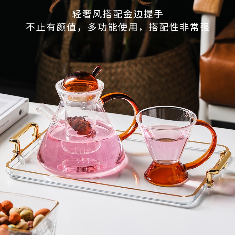 Khay Đựng Tách Trà Viền Mạ Vàng Phong Cách Châu Âu Sang Trọng