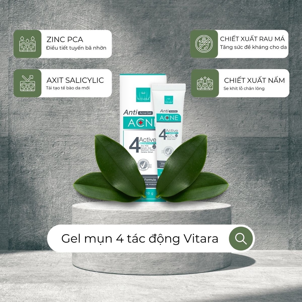 Gel thoa mụn Vitara Anti Acne làm lành vết thương do mụn, ngừa thâm mụn 10g