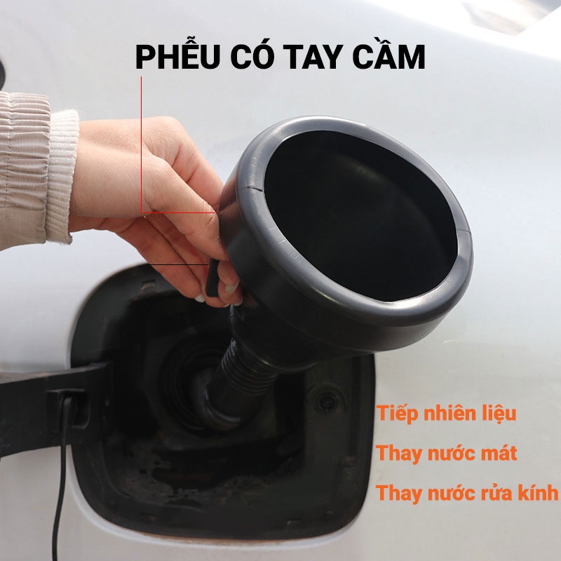 Phễu tiếp nhiên liệu xe ô tô lọc xăng dầu diesel thông dụng nhựa dẻo di động có tay cầm