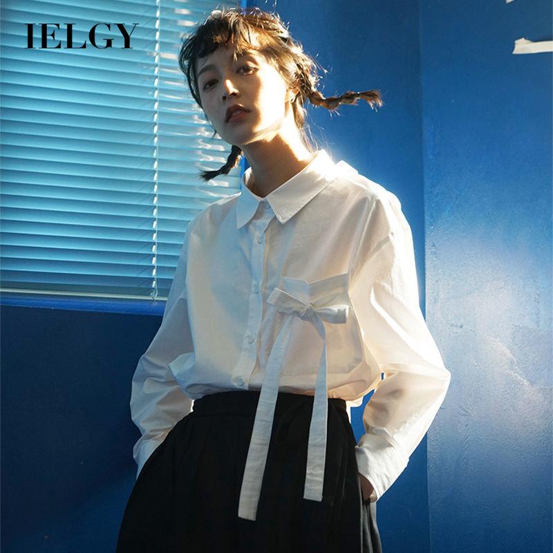 IELGY Áo Sơ Mi Trắng Tay Dài Dáng Rộng Thắt Nơ Thời Trang Dành Cho Nữ
