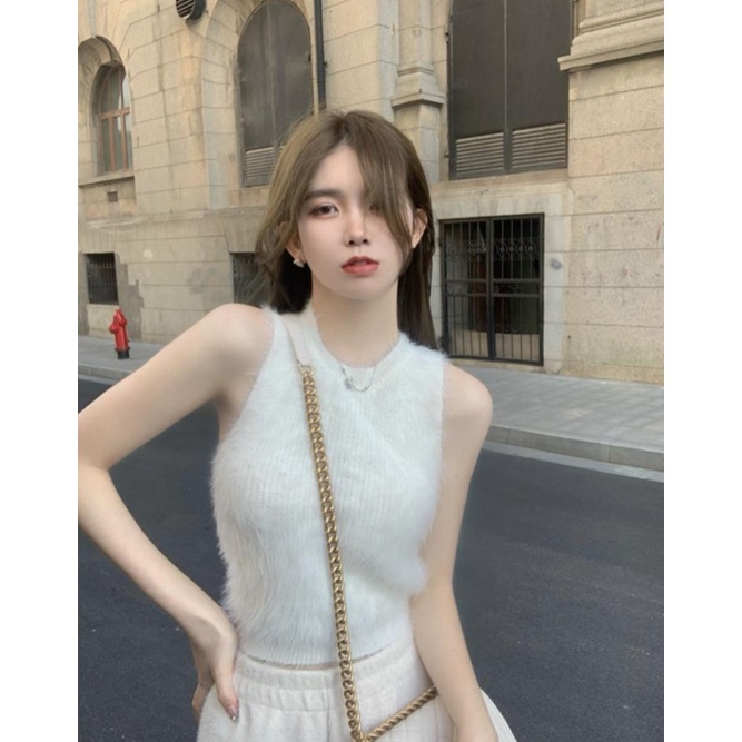 Cocory vn Áo Tank Top Sát Nách Cổ Tròn Màu Trơn Quyến Rũ Thời Trang Cho Nữ