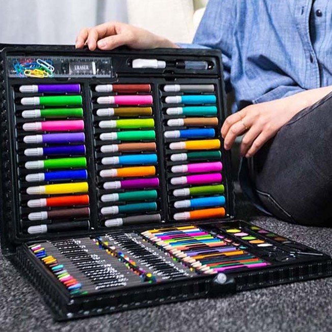 Set hộp màu, bộ màu đa năng, hộp bút chì màu, bút vẽ bộ màu đa năng 150 chi tiết cho bé yêu