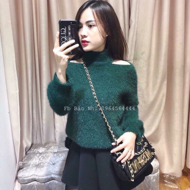 Bán sỉ- áo len lông thỏ hở vai