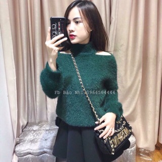 Bán sỉ- áo len lông thỏ hở vai