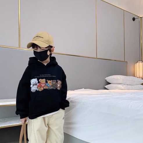 Áo hoodie unisex Babekids form rộng nỉ nam nữ NHỮNG CHÚ GẤU thời trang thu đông cho trẻ em từ 4 đến 8 tuổi