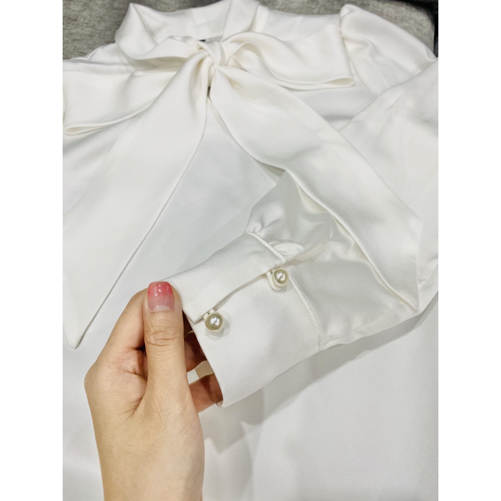 Sơ mi công sở - Thương hiệu NXD - SM01 áo dài tay cổ buộc nơ