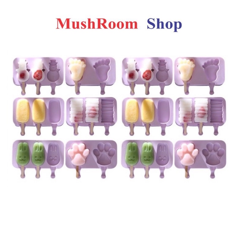 Khuôn làm kem hình thú silicon tặng kèm 50 que gỗ có nắp đậy tiện lợi Shopmegold1