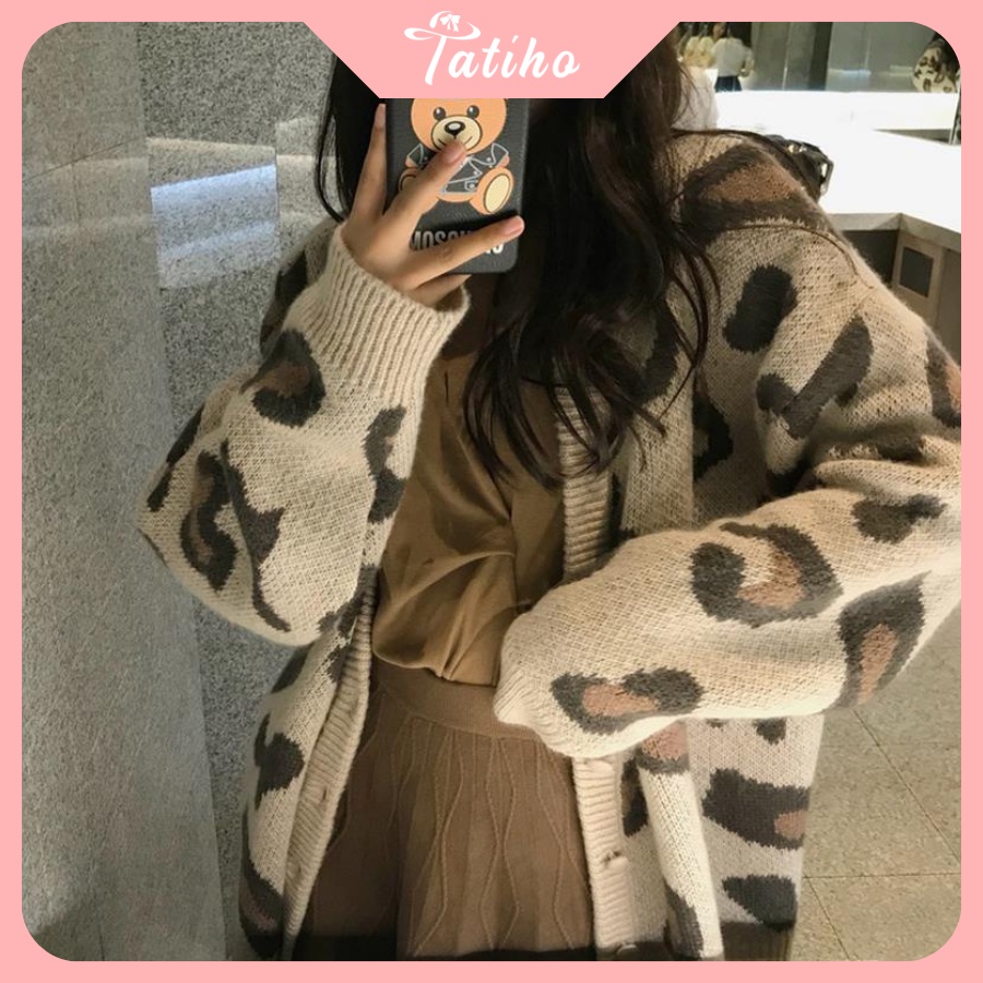 [Hàng Xịn, Giá Tốt] Áo Khoác Len ( Áo Khoác Cardigan) Phong Cách Hàn Quốc Họa Tiết Beo - Mã AK001