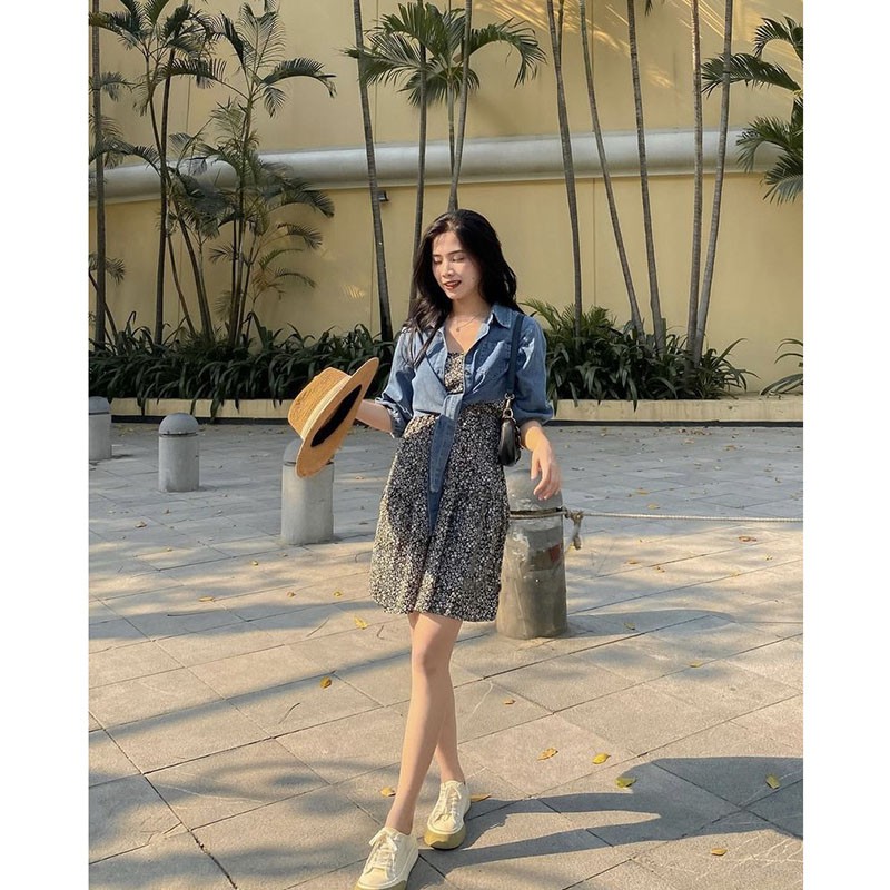 Sét Váy 2 Dây Hoa Nhí Kèm Áo Jean M022-Teen 888