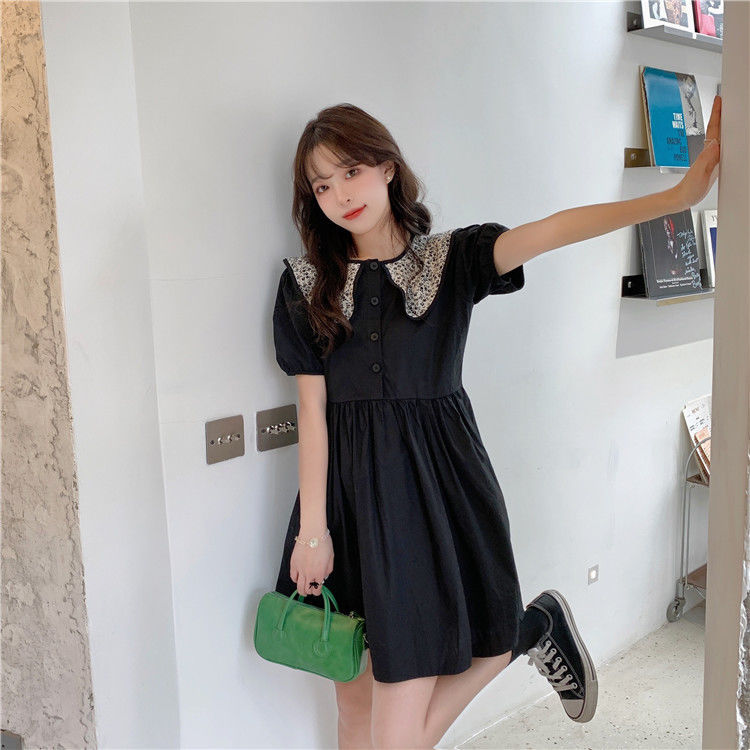 Đầm Ngắn Tay Với Thiết Kế Trơn Màu Xinh Xắn Dành Cho