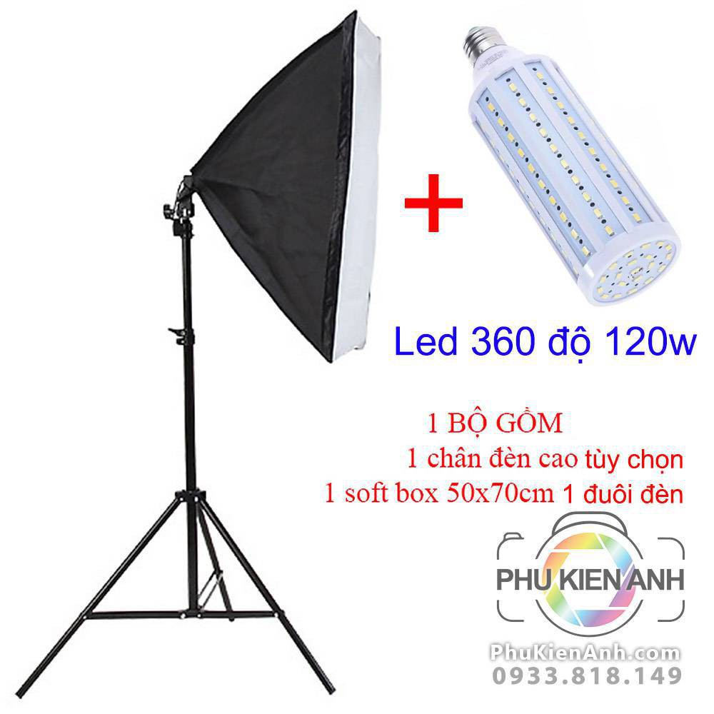 Bộ đèn combo Chân đèn + Softbox 1 đuôi đèn + 1 Led quay phim, livestream, chụp ảnh