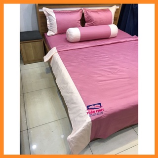 [Giá Sỉ] Bộ Chăn Ga Gối Cotton Satin Hàn Quốc Màu Hồng Ruốc Phối – Tuấn Phát