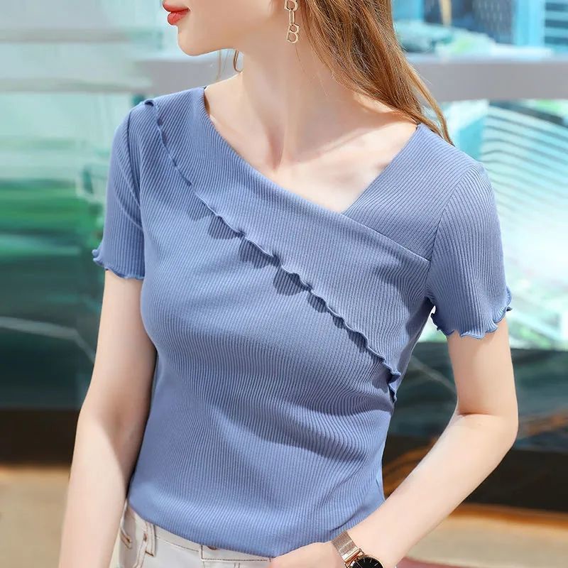 Áo Thun Lụa Ngắn Tay Cổ Chữ v Thời Trang Mùa Hè Cho Nữ