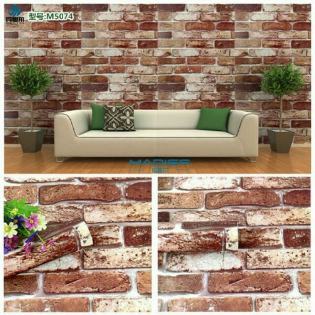 Giấy dán tường gạch nâu đậm nhạt