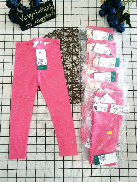 Quần Legging hồng chấm bi H&amp;m uk new aut cho bé gái