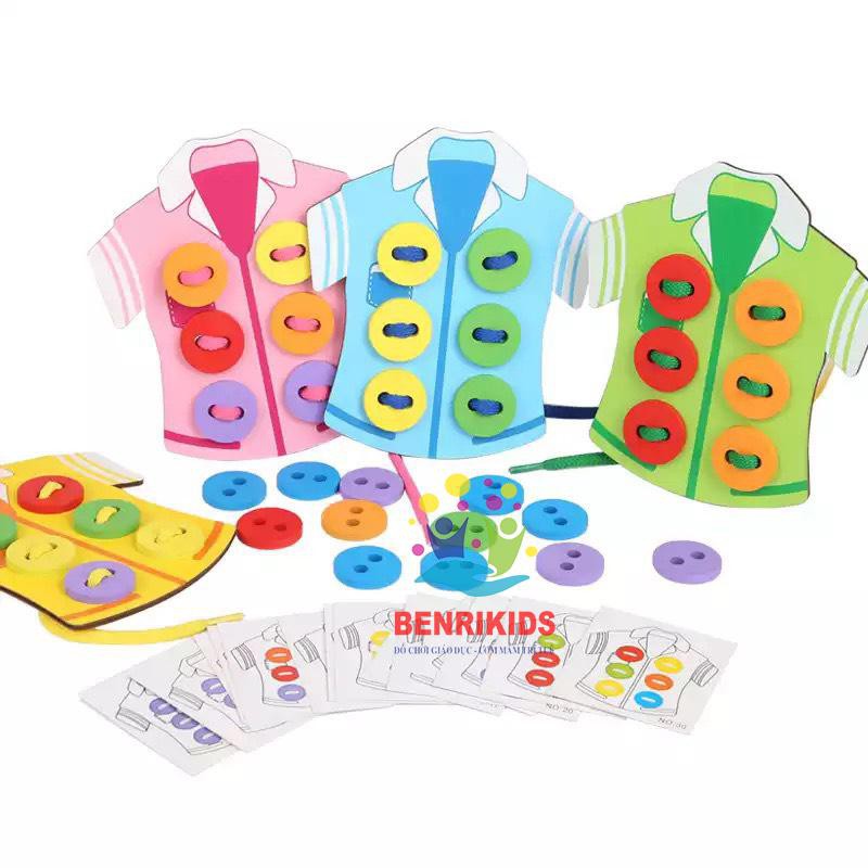 Đồ Tự Làm Bảng Bận Rộn Tại Nhà BusyBoard Benrikids, Khuy Áo Kèm Cúc Và Dây Để Xâu