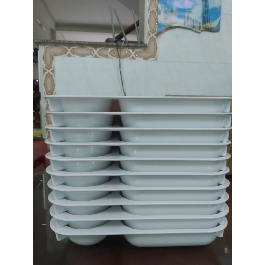 Khay cơm văn phòng 6 ngăn nhựa Melamine Size 32.5 x 25.0 x 5.0 cm kèm nắp đậy