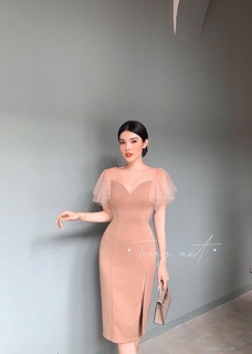 Đầm Body Phối Lưới Xẻ Tà ĐEN/NUDE/ĐỎ xt