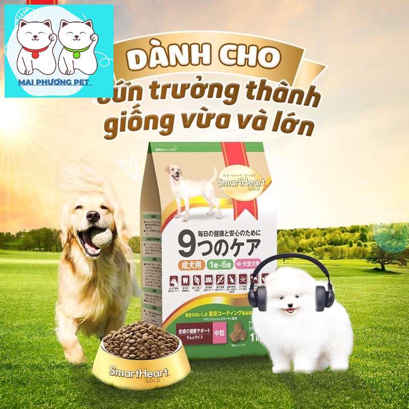 Thức ăn cho chó cỡ nhỏ Smartheart Gold 1kg (2 loại) Thích hợp cho chó poodle &amp; Phốc