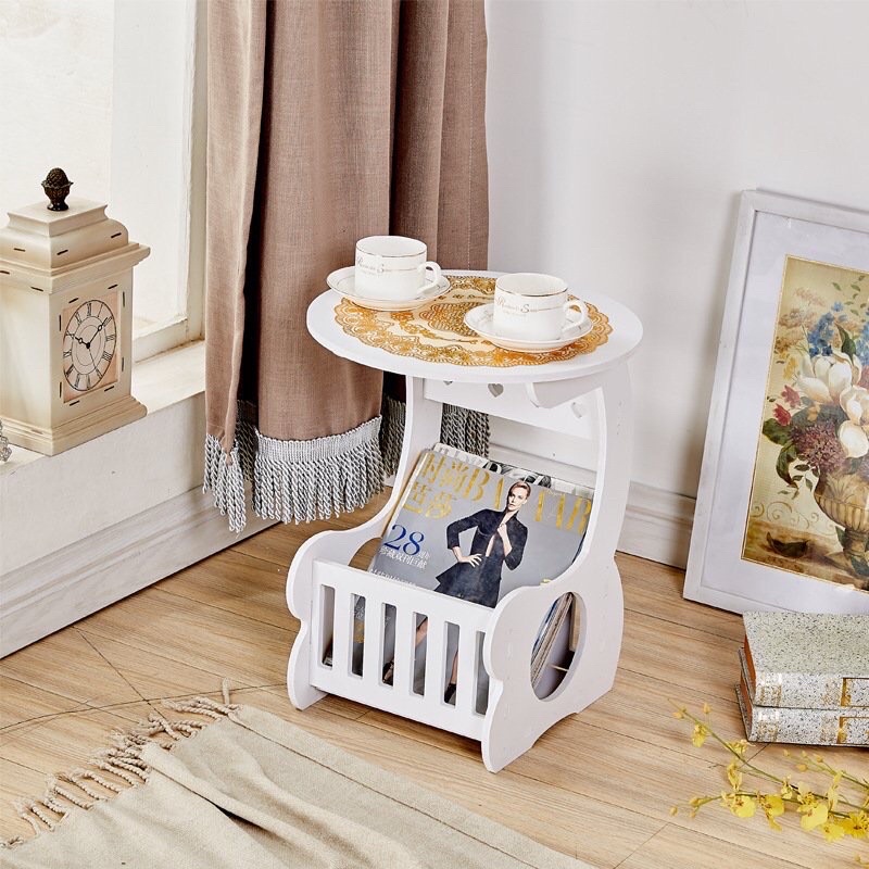 Kệ bàn tròn trang trí nhà cửa bàn cà phê bàn trang điểm chất liệu gỗ nhựa composite màu trắng sang trọng