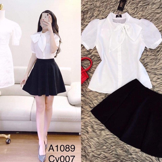 Áo sơ mi trắng buộc nơ công sở