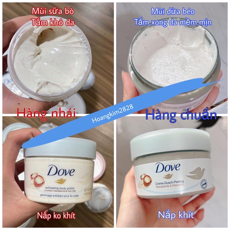 Tẩy da chết Dove Macca và lựu bản Mỹ, Đức giúp mềm mịn sáng da cho body