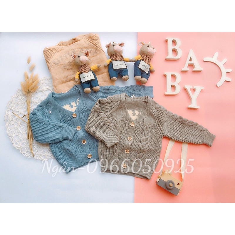 Áo Len Cardigan Đính Kèm Thêm Chú Gấu Cho Bé Trai,Bé Gái từ 10-20kg