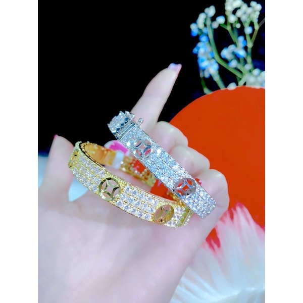 Vòng tay kiểu chạm kim tiền dát vàng 18 dát bạch kim cao cấp mẫu mới về