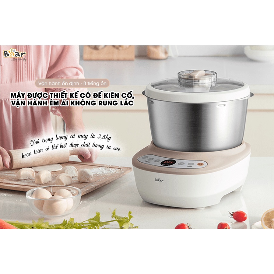 Máy nhồi bột đa năng 5L Bear B50V1, 200W,  2 chế độ trộn và ủ trộn đều đa góc hẹn giờ tự động, Hàng Chính Hãng, BH 18 th