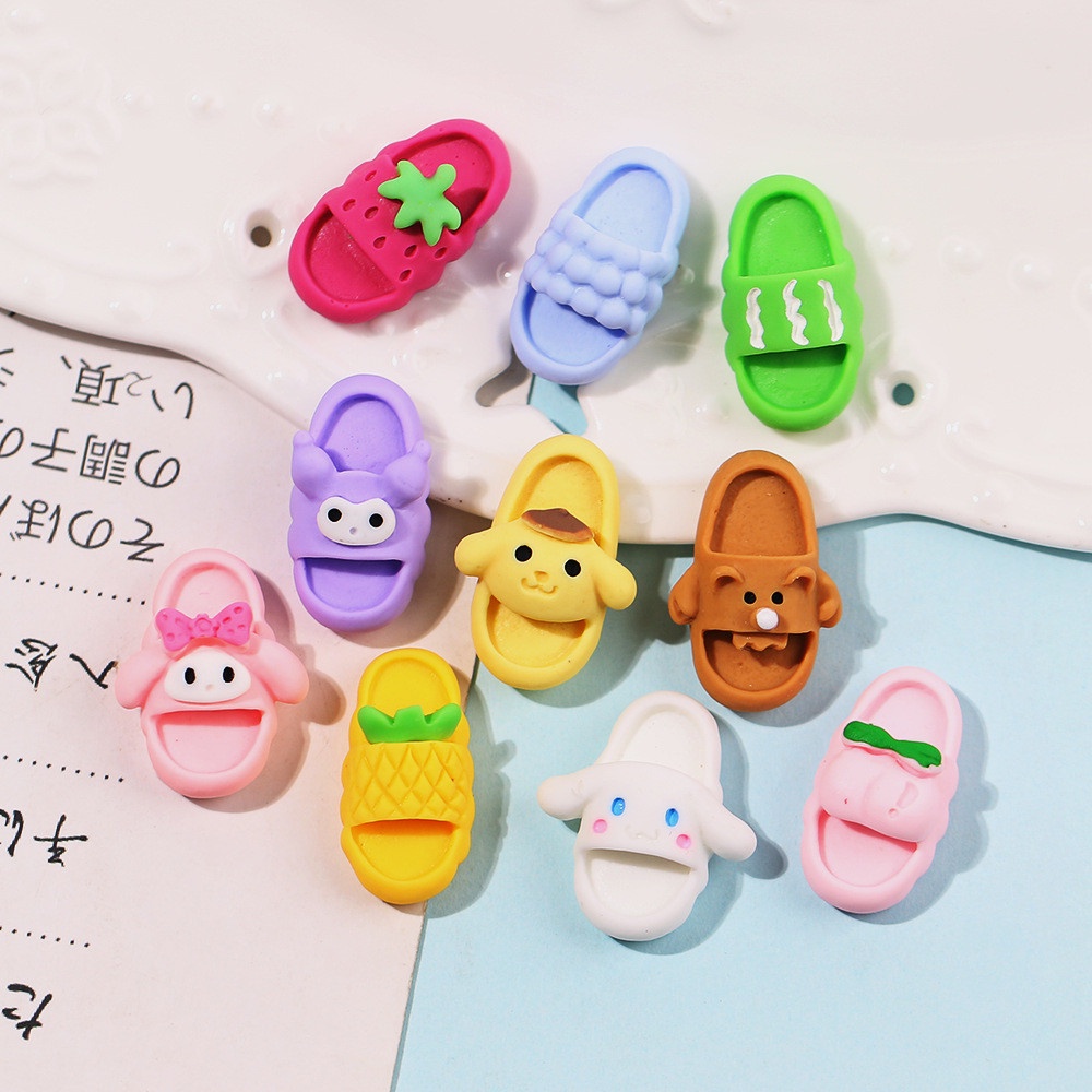Set 10 Kẹp Tóc Hình Dép Hoạt Hình Mini Bằng Nhựa Resin DIY