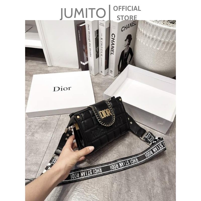 Túi xách nữ đeo chéo cầm tay dio.r dây viền xích màu đen hình vuông JUMITO T1.028
