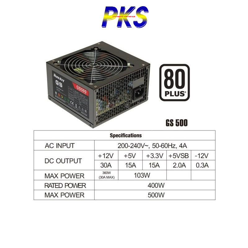 Nguồn Huntkey GS500 500W – 80 Plus chính hãng cao cấp - có nguồn phụ 6 PIN