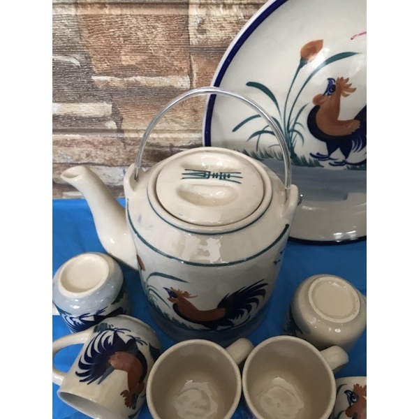 Bộ bình trà 6 tách 1 dĩa con gà 25cm