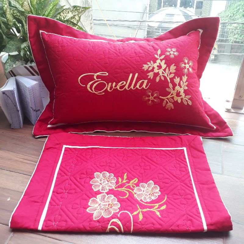 Vỏ gối nằm thêu hoa ,vỏ gối đầu cotton satin màu ,kt 45×65 hàng đẹp -