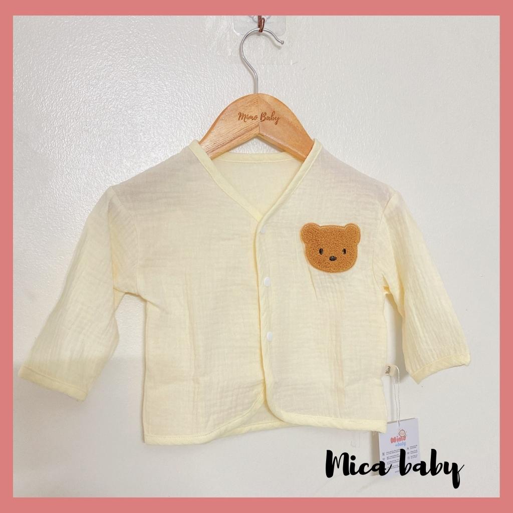 Áo dài tay thu đông kiểu dáng cổ tim cho bé trai bé gái, áo cardigan đính gấu dễ thương cho bé QA40 Mica Baby