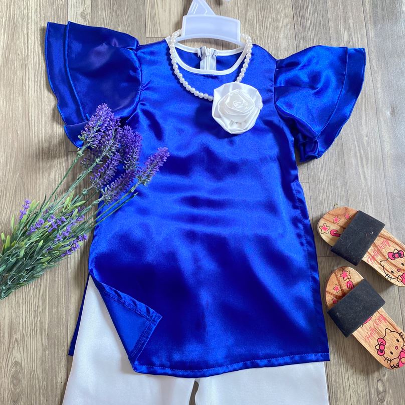 Bộ quần áo dài bé gái ngắn tay xanh coban 8-28kg Angel Baby Thời Trang Thiết Kế