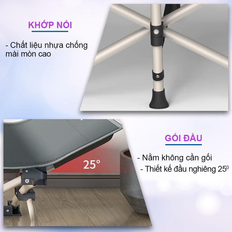 Giường xếp du lịch NIKITA - T01 Vải bạc chống thấm nước dễ dàng lau chùi - Tải trọng cao