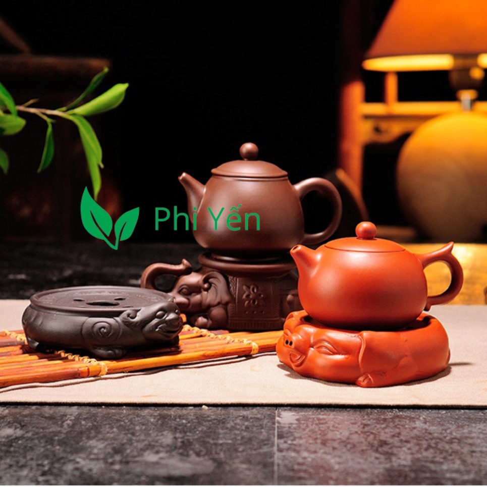 Đôn voi tử sa cõng ấm trà chén trà chậu bonsai