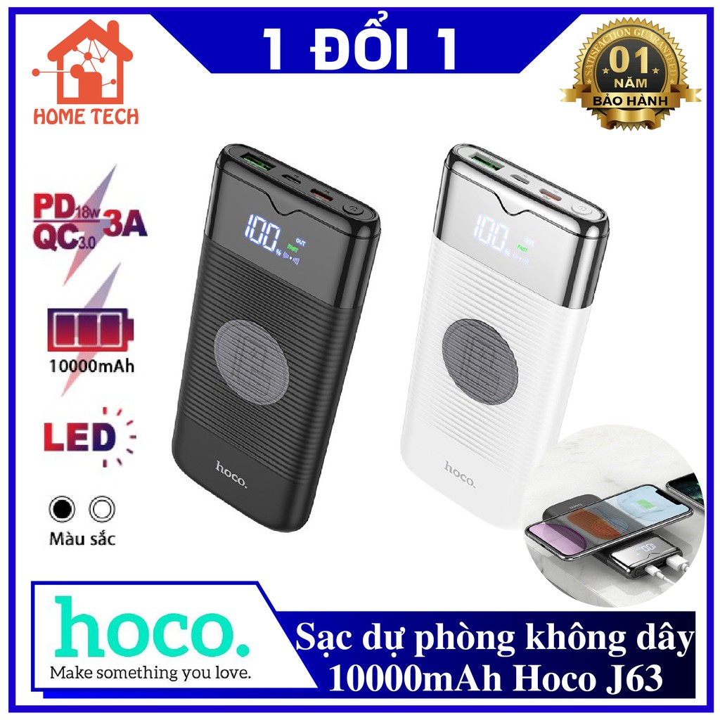 Pin Sạc Dự Phòng Không dây Hoco J63 10000mAh sạc nhanh không dây 10W và QC3.0 / PD18W Type-C