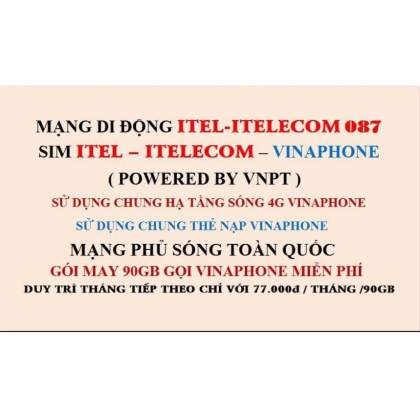 Sim 4G - 90GB/tháng - Chọn số B2 - 50k - Vinaphone & Itelecom free gọi vina & itel - chí 77k/tháng