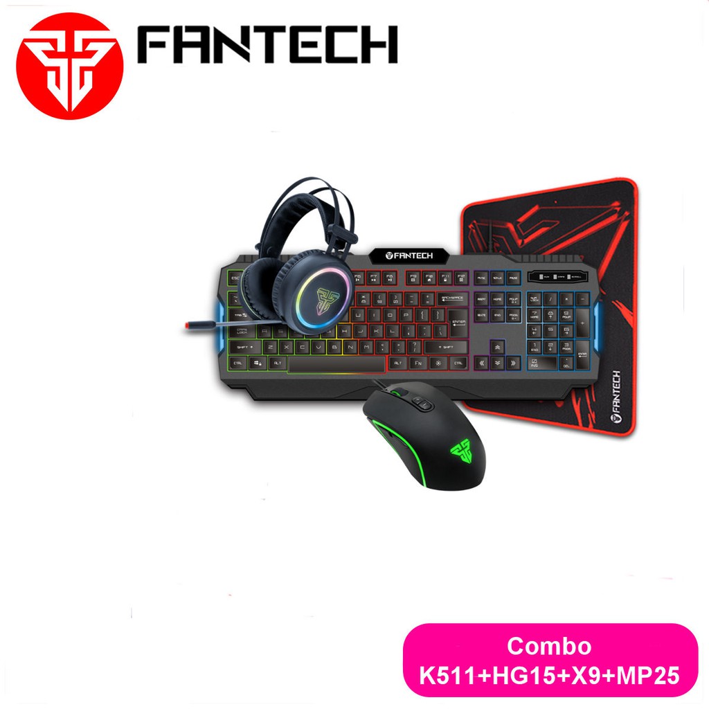 Combo FANTECH Rainbow Phím Gaming K511 + Chuột X9 + Lót Chuột MP25 + Tai Nghe HG15