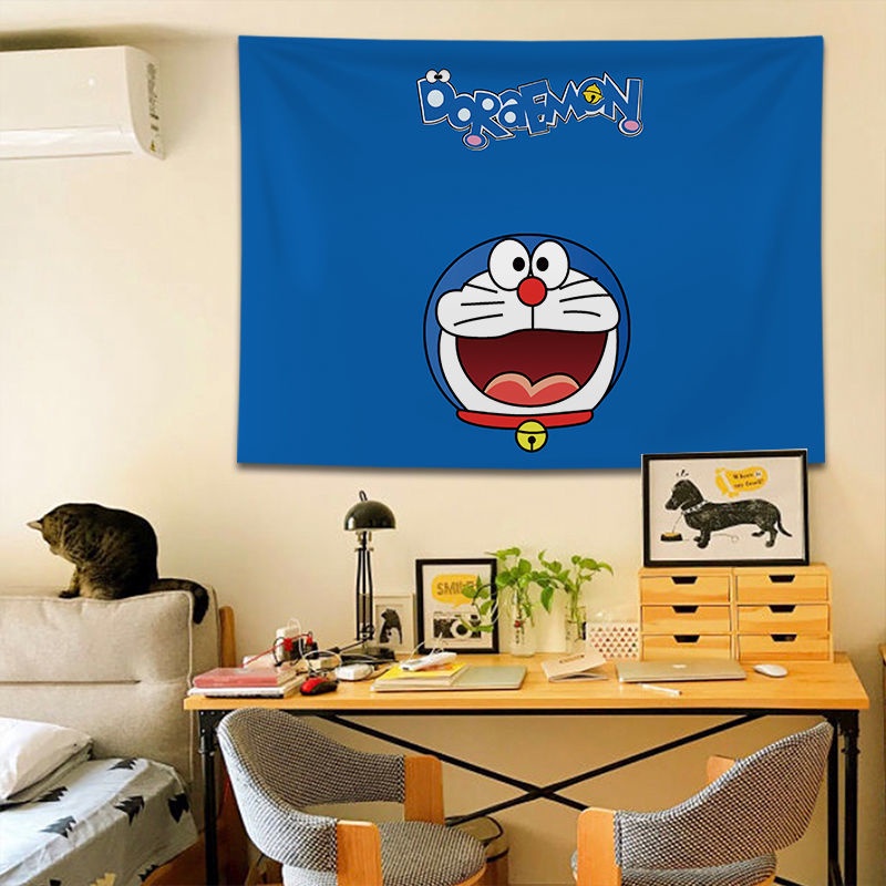 ◘Hoạt hình Doraemon Mạng trang trí phòng khách Nhật Bản và Hàn Quốc Nền màu đỏ in nhuộm HD
