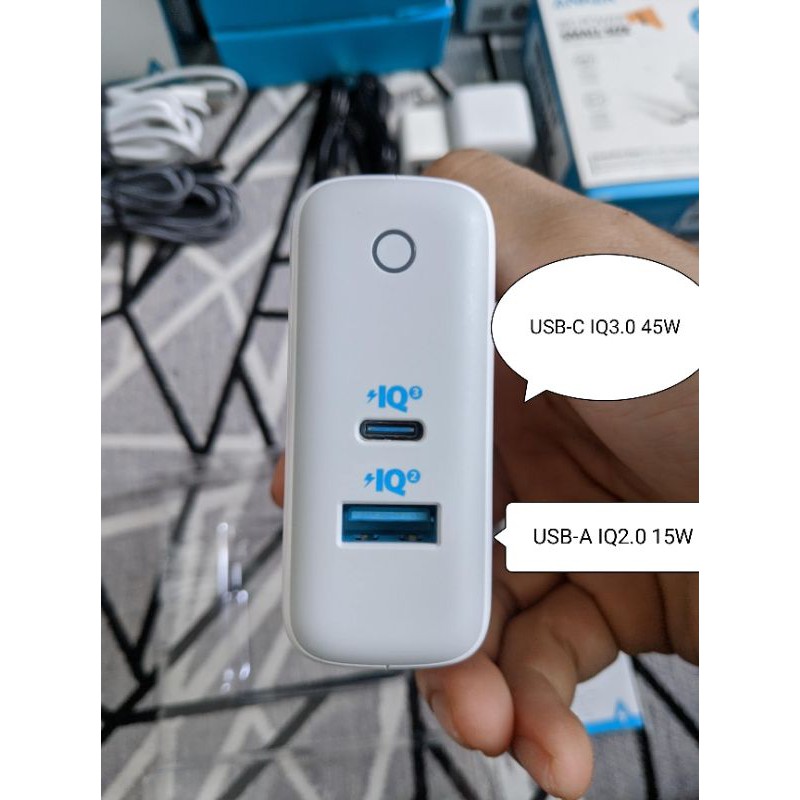 Cốc sạc nhanh Anker Atom III 60w a2322 2 cổng 1 cổng PD  45w và 1 cổng usb A 15w likenew fullbox