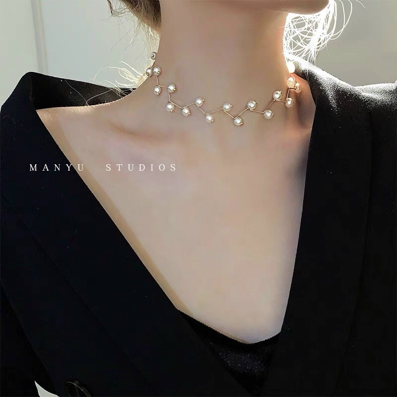 Vòng cổ kiểu chocker phối bi sành điệu bạc chuẩn NGỌC MẬU