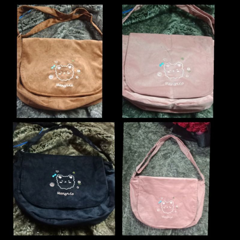 Túi đeo vai đeo chéo vải nhung gân hình gấu thêu ulzzang - GẤU CHÉO